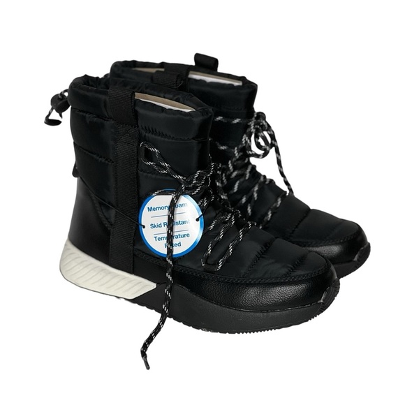 Time and Tru Women's Size 7 Winter Boots black white Puffy Drawstring New - Picture 5 of 11